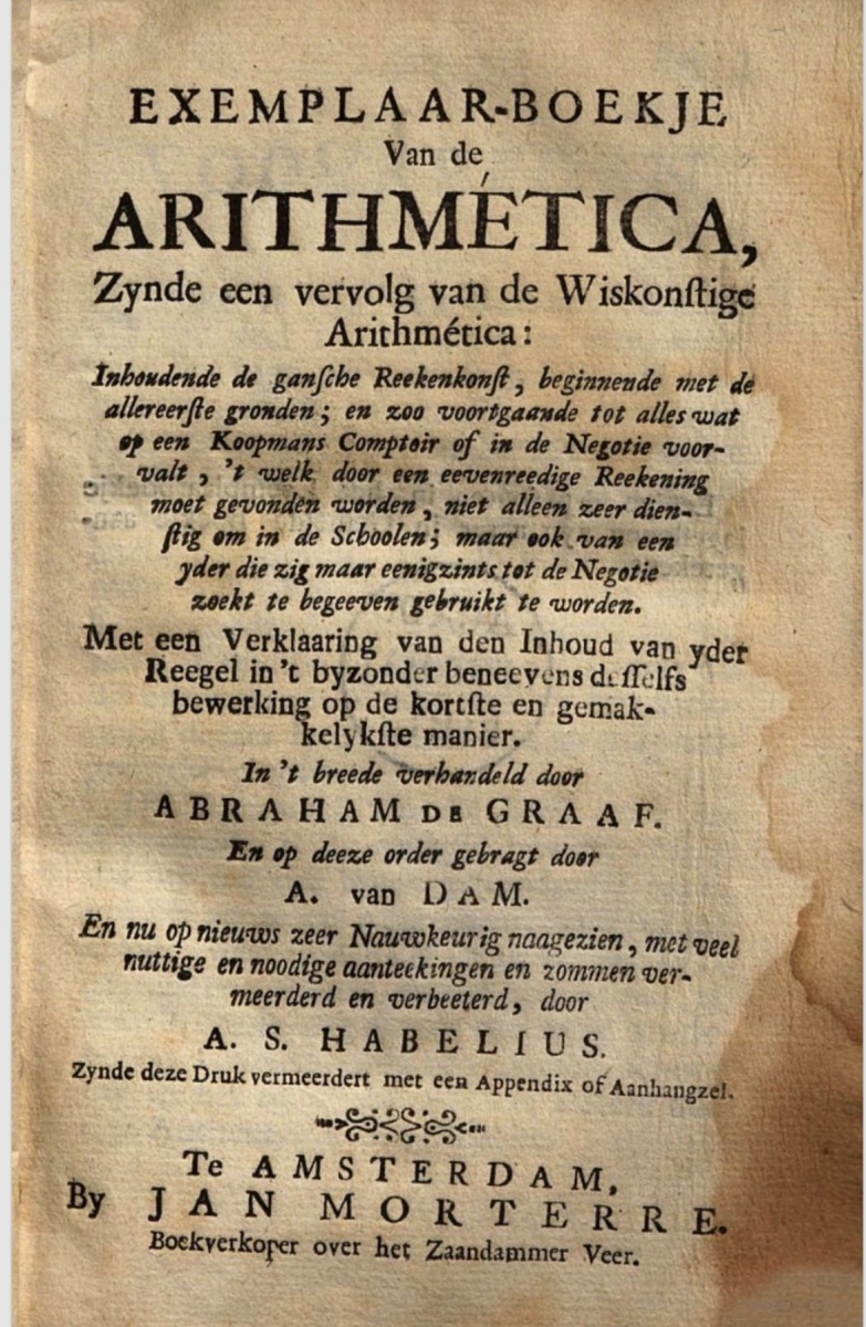 Title page of Abraham de Graaf's Exemplaar-boekje van de arithmetica.