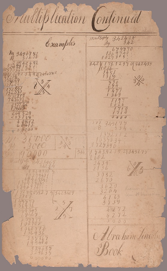 Page from Abraham Lincoln's copybook owned by Columbia University.