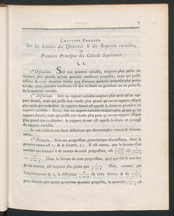 First page of first chapter in Exposition élémentaire des principes des calculs supérieurs by Simon L'Huilier, 1786