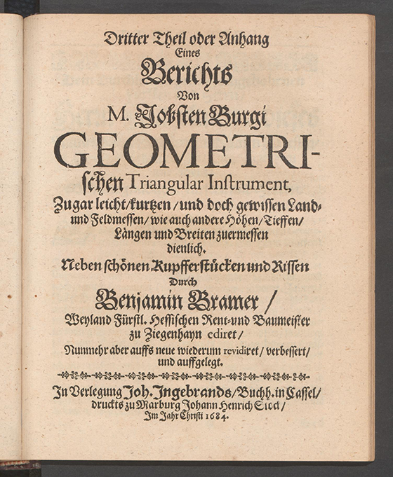 First page of the third part of of Apollonius Cattus oder ... Geometriae by Benjamin Bramer and Jost Burgi, 1684