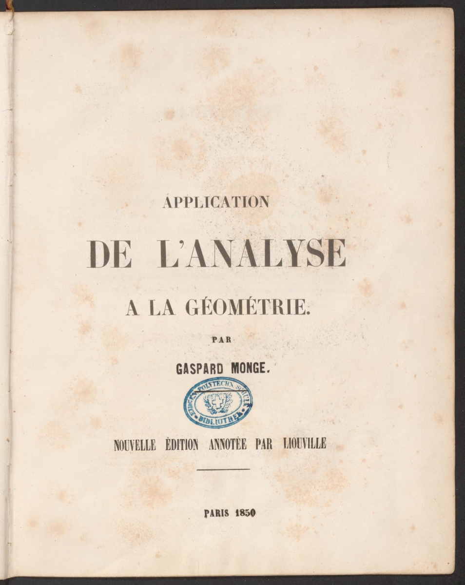 Title page of Gaspard Monge's Applications de L’Analyse a la Géométrie (1850).