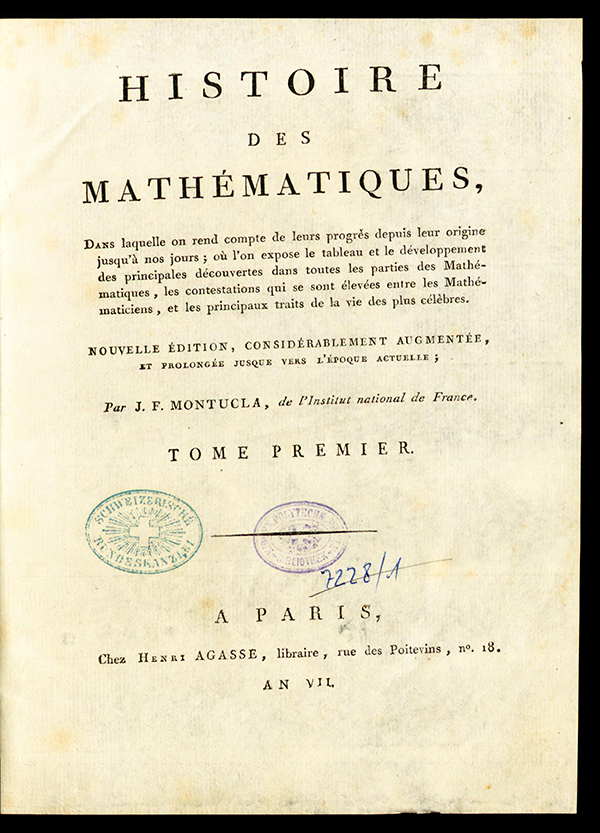 Title page from Montucla's History of Mathematics (1799-1802)