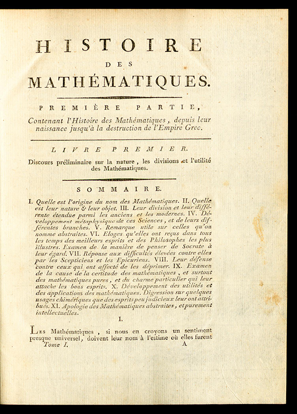 First page of Montucla's History of Mathematics (1799-1802)
