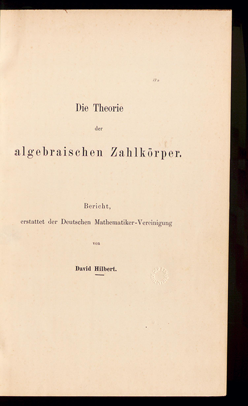 Title page of Die Theorie der algebraischen Zahlkörper by David Hilbert, 1897