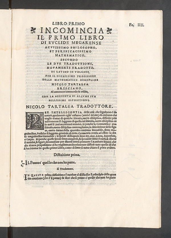 First page of Tartaglia's 1543 Euclid