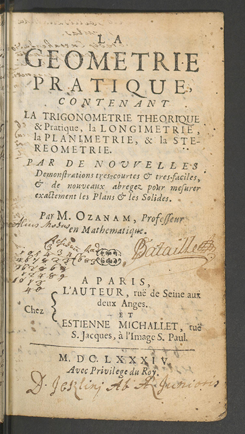 Title page of La géométrie pratique by Jacques Ozanam, 1684