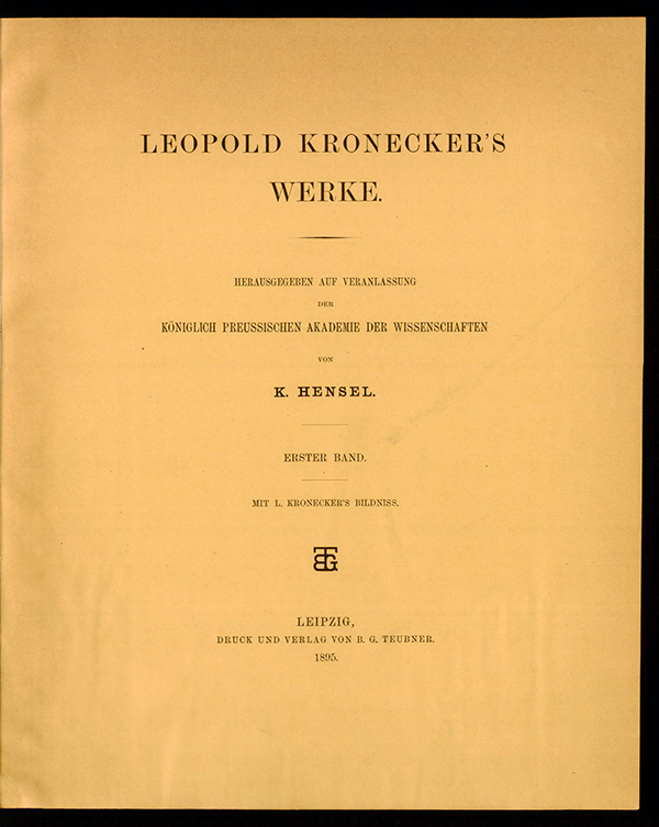 Title page of volume I of Leopold Kronecker's Werke, 1895
