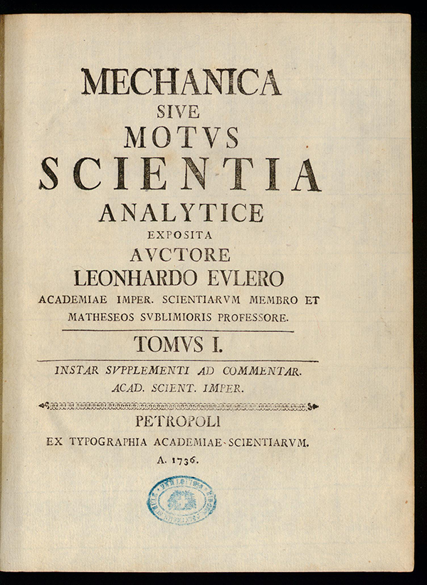 Title page of Mechanica by Leonhard Euler, 1736