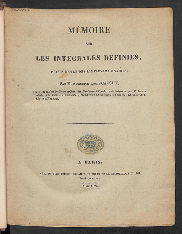Title page of Mémorie sur les Intégrales Définies by Augustin-Louis Cauchy, 1825