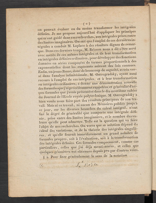 Second page of Mémorie sur les Intégrales Définies by Augustin-Louis Cauchy, 1825