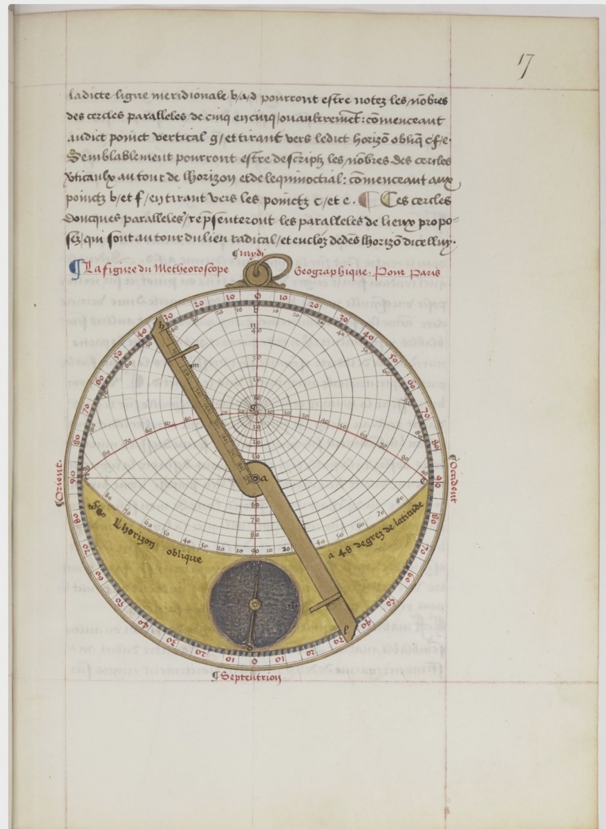 Folio 17 from Fine's 1543 manuscript on measuring lunar distances to compute longitude.