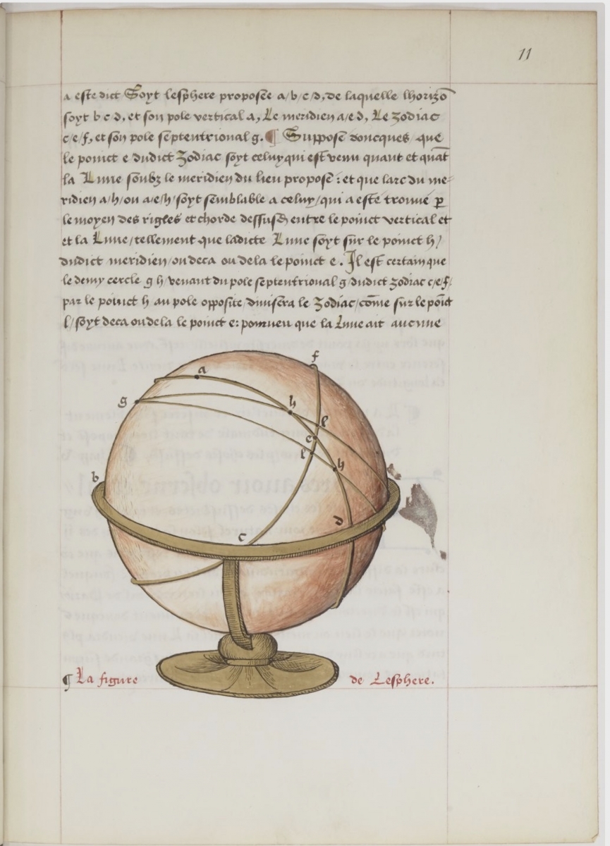 Folio 11 from Fine's 1543 manuscript on measuring lunar distances to compute longitude.