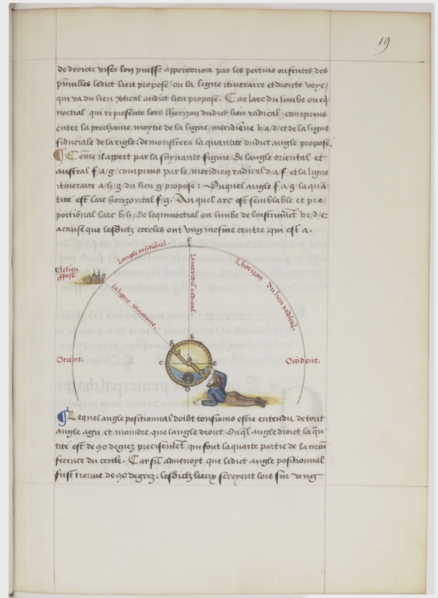 Folio 19 from Fine's 1543 manuscript on measuring lunar distances to compute longitude.