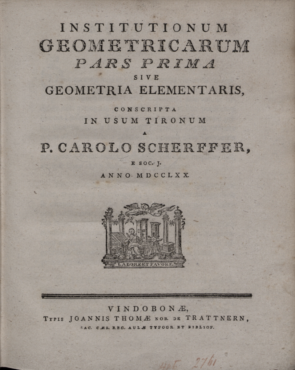 Volume 1 of Institutionum Geometricarum by Karl Scherffer, on elementary geometry.