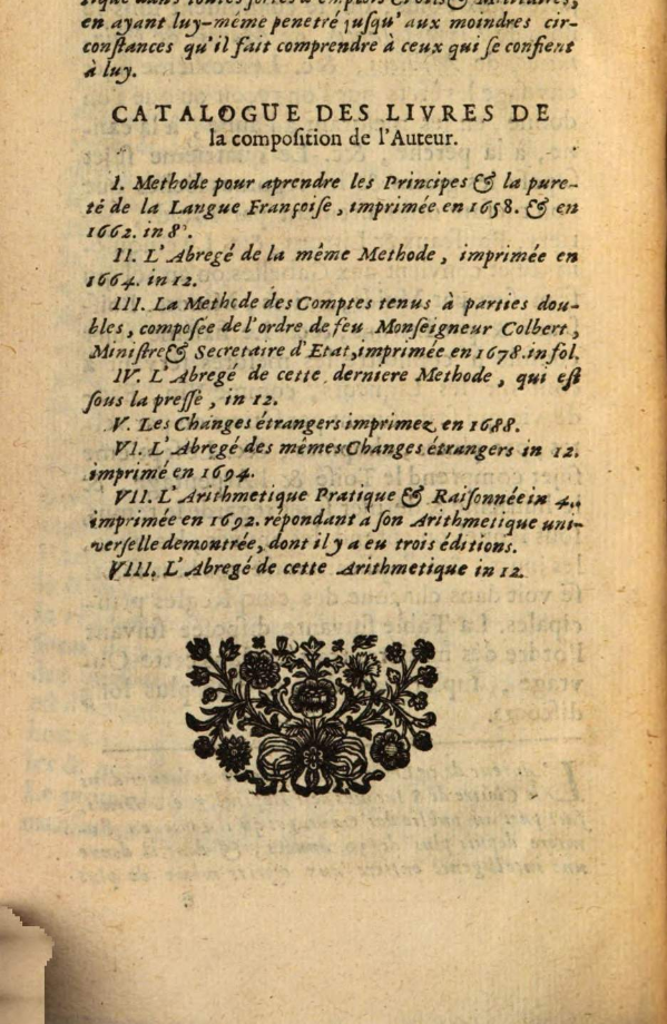Other books by the author listed in Claude Irson's 1695 Abrégé de l'arithmétique pratique et raisonnée.