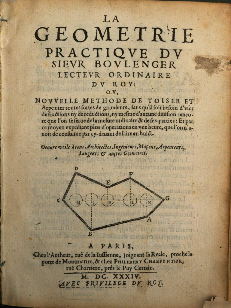 Title page of Jean Boulenger’s 1634 La Geometrie pratique.
