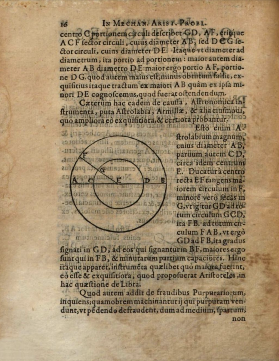 Page 16 from Bernardino Baldi's 1621 In mechanica Aristotelis problemata exercitationes.