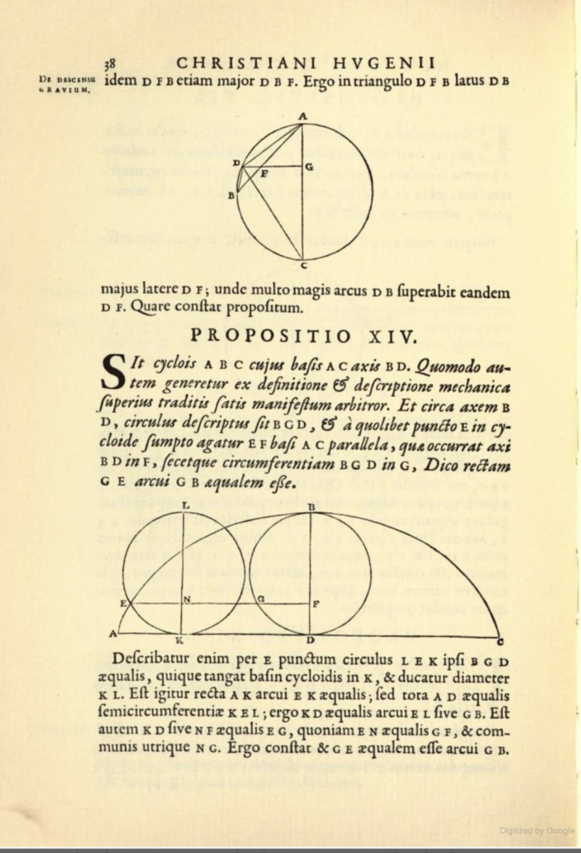 Page 38 from Horologium Oscillatorium by Christiaan Huygens (1673).