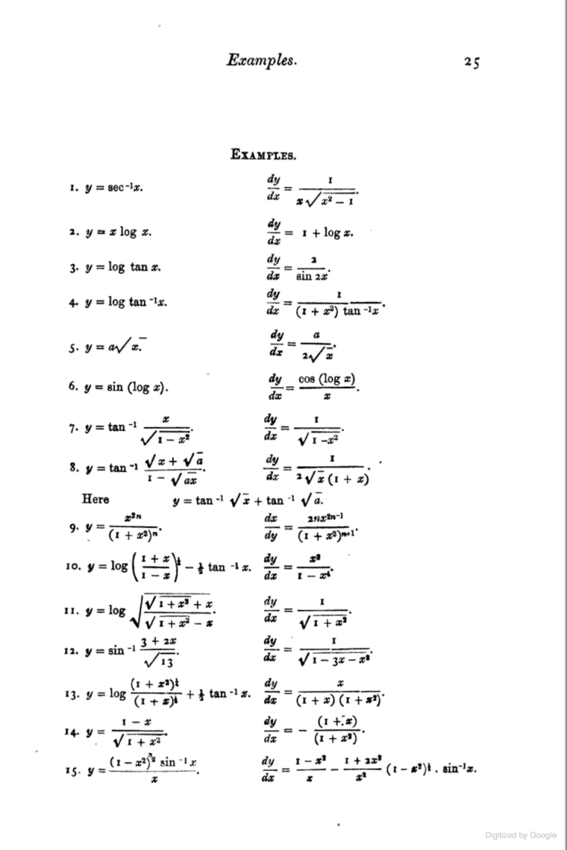 Page 25 from Benjamin Williamson's 1872 An Elementary Treatise on the Differential Calculus.