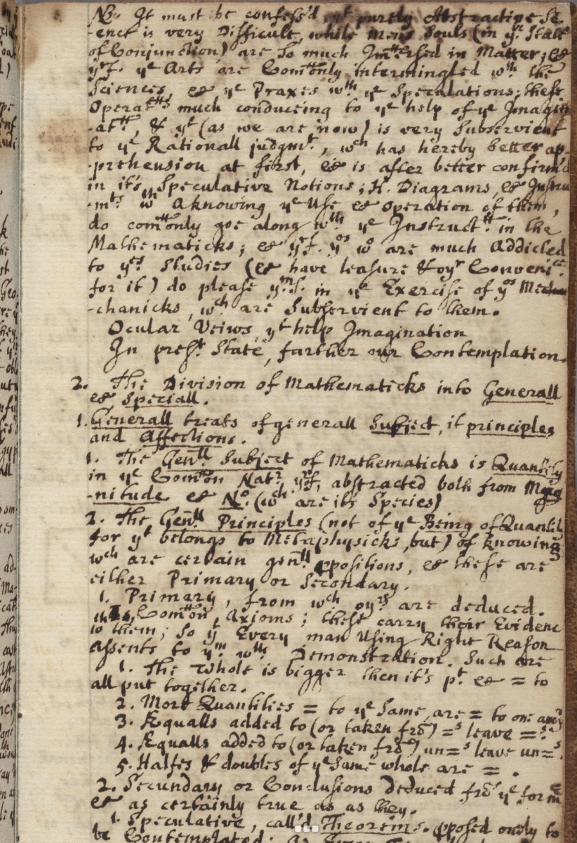 Page on classifying forms of mathematical reasoning from an 18th-century Harvard notebook.