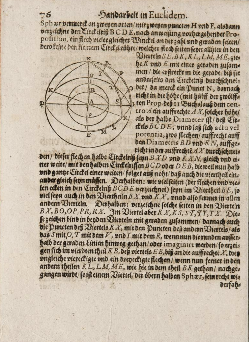 Page 76 of Lucas Brunn's 1625 German translation of Euclid's Elements.
