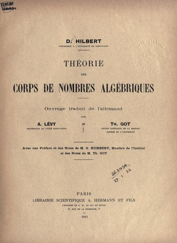 Title page of a French translation of Hilbert's Theory of Algebraic Numbers.