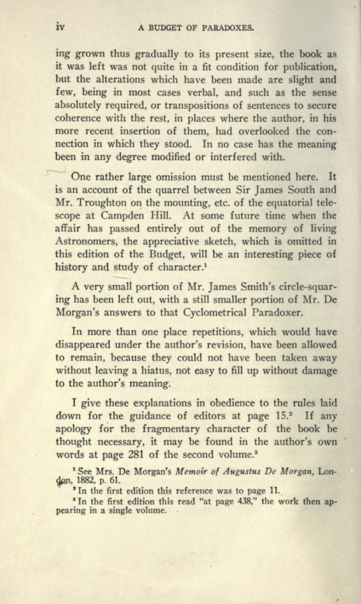 Second page of Sophia's preface to De Morgan's Budget of Paradoxes (1915).