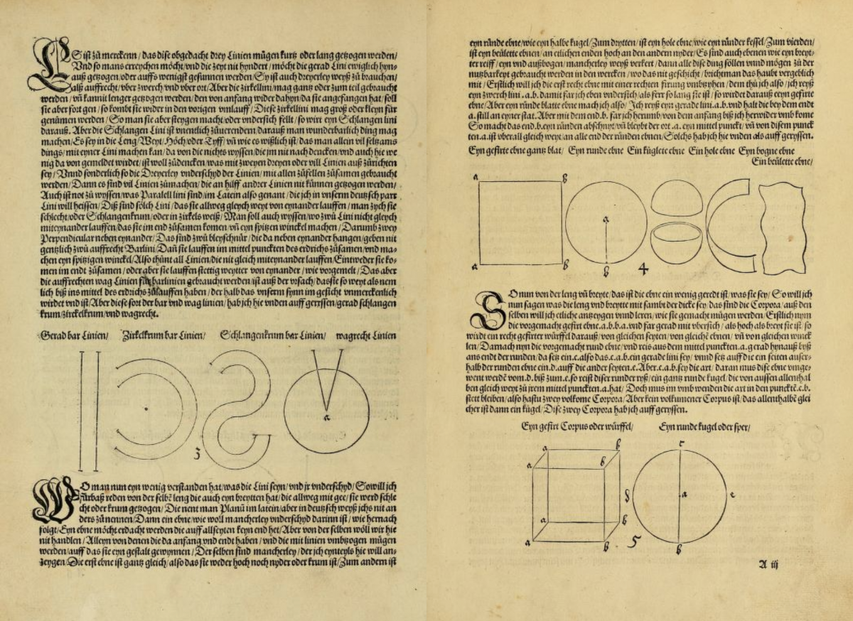 Pages 2-3 of Durer's 1525 treatise on geometrical constructions.