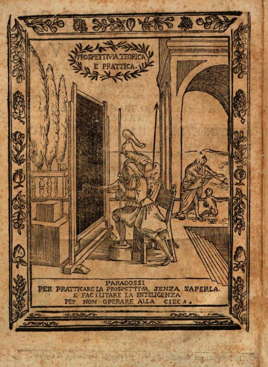 Frontispiece from a 1683 printing of Giulio Troili’s Paradossi per pratticare la prospettiua senza saperla.