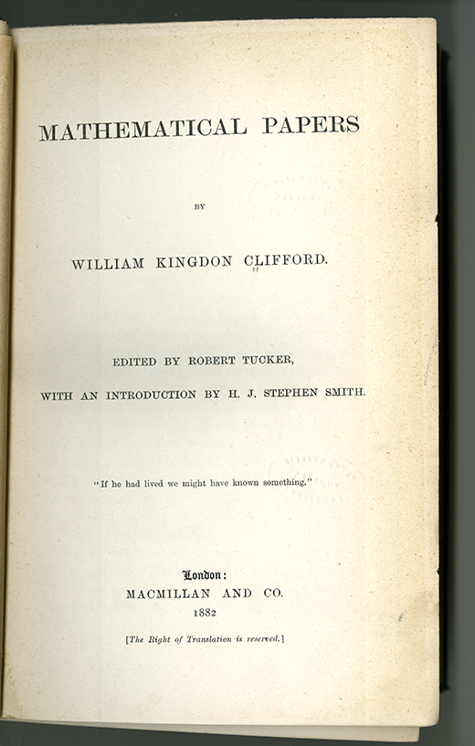 Title page of Mathematical Papers by William Clifford, 1882