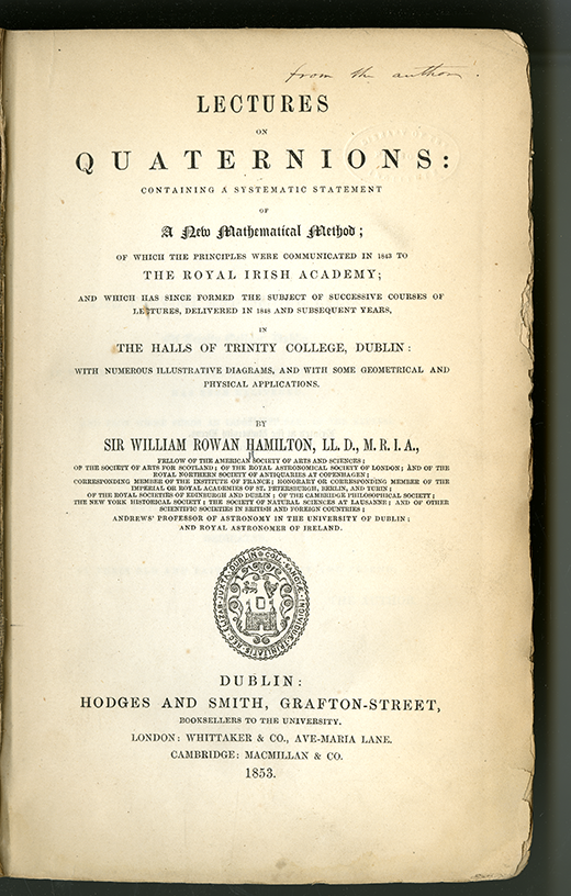 Title page of Lectures on Quaternions by William Rowan Hamilton, 1853