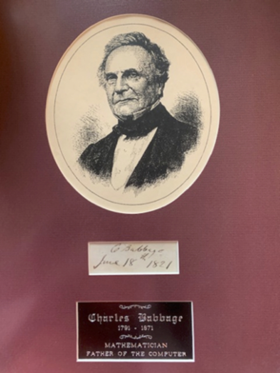 Plaque owned by the author with a portrait and autograph of Charles Babbage.