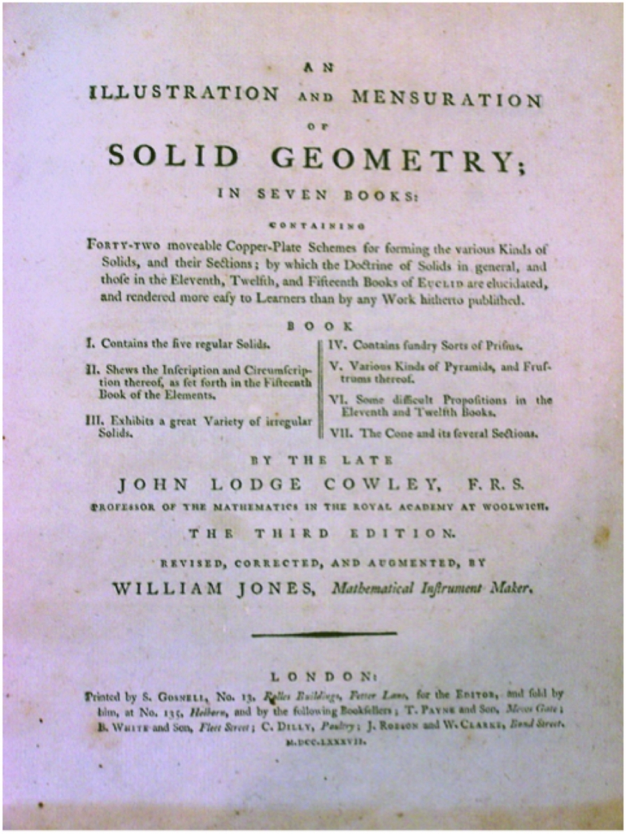 Title page of 3rd edition of Cowley's Solid Geometry.