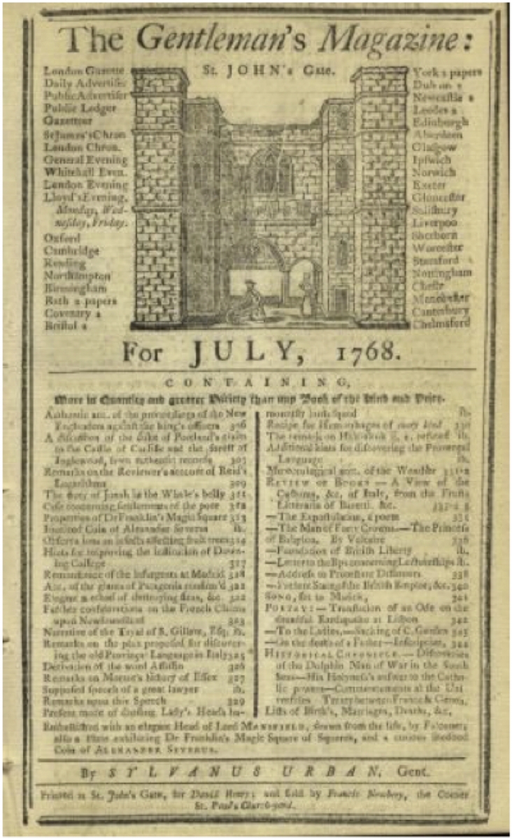 Cover of July 1768 Gentleman's Magazine.