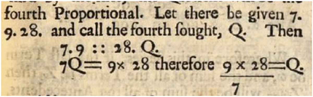 Example of proportion from Oughtred's Key to the Mathematicks.