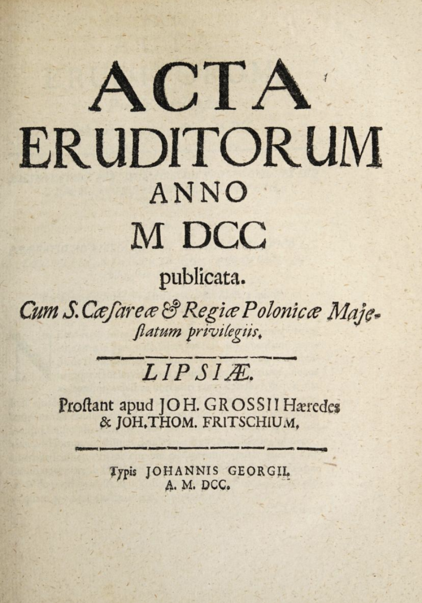 Title page of 1700 volume of Acta Eruditorum.