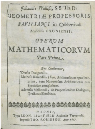 Title page of 1657 Operum Mathematicorum Pars Prima by John Wallis.