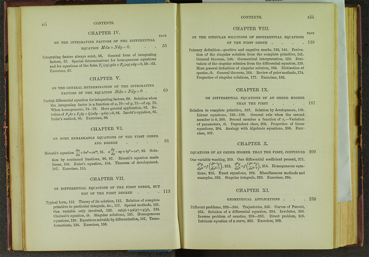Pages xii-xiii of 1877 printing of Boole's differential equations.