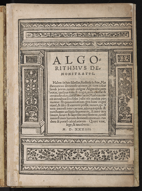 Title page of Algorithmus Demonstratus, Regiomontanus, 1534