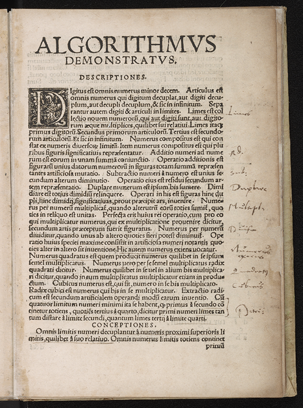 First page of Algorithmus Demonstratus, Regiomontanus, 1534