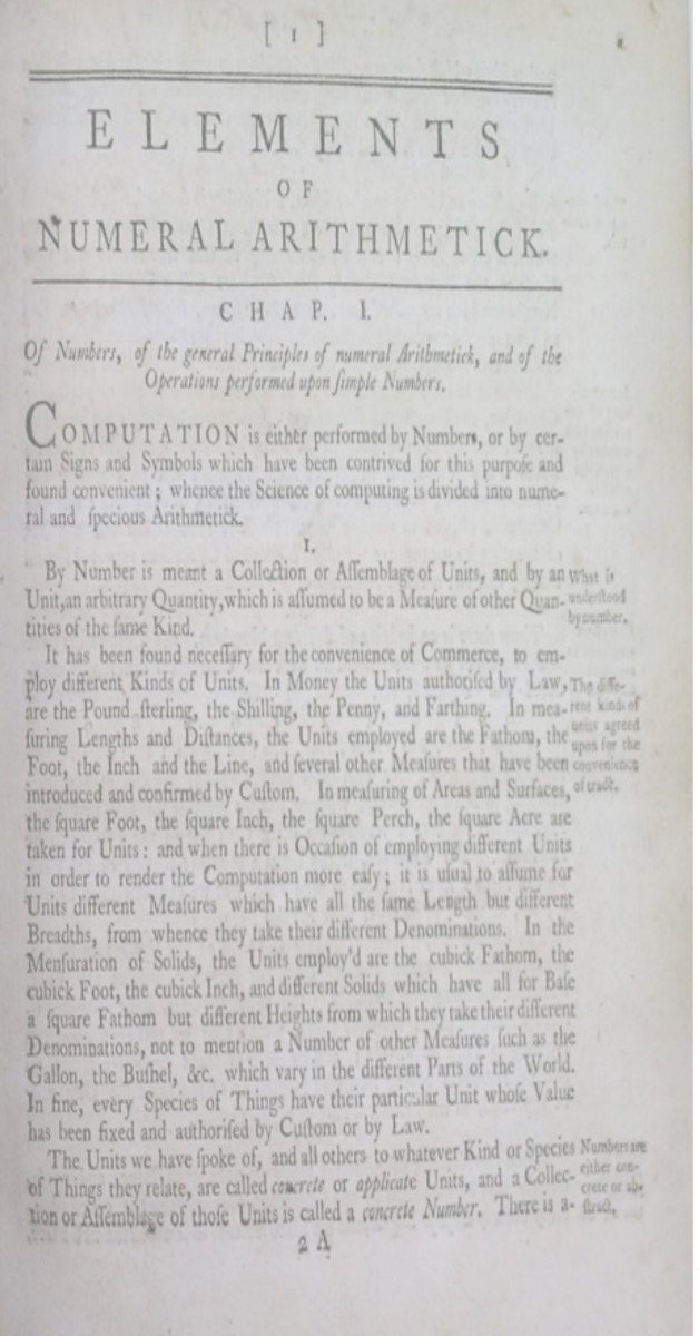 Section on arithmetic from 1772 second volume of Joseph Fenn's Instructions for a Drawing School.