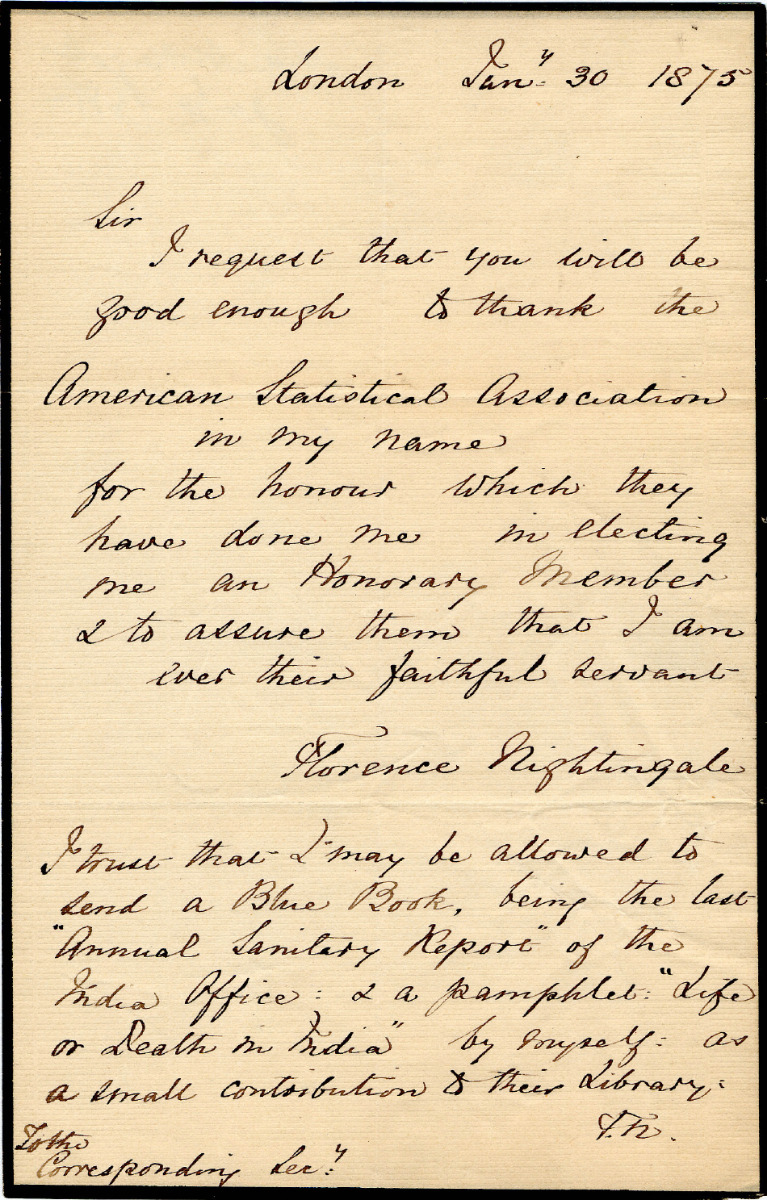 Copy of 1875 letter by Florence Nightingale.