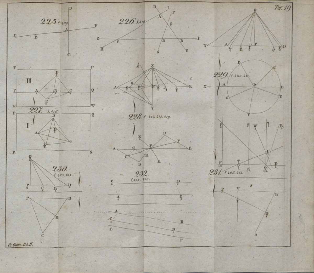 Plate 19 from Crelle's geometry textbook.