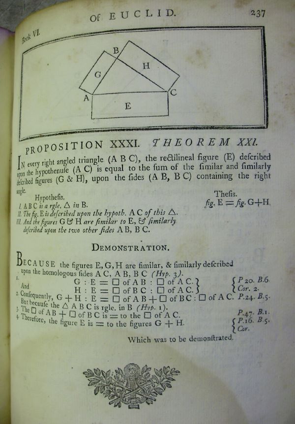 Propostion 31 from Book 6 of Euclid's Elements, edited by Joseph Fenn, 1769