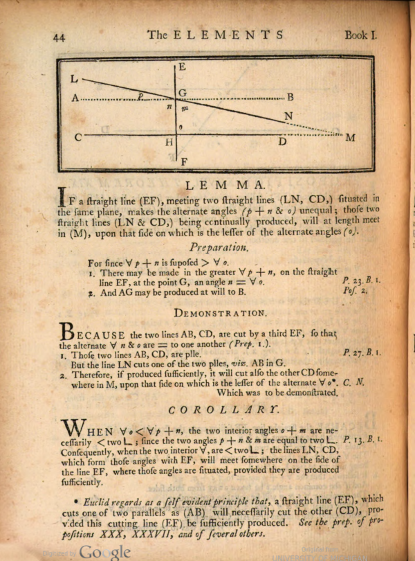 Page 44 of Euclid's Elements, edited by Joseph Fenn, 1769