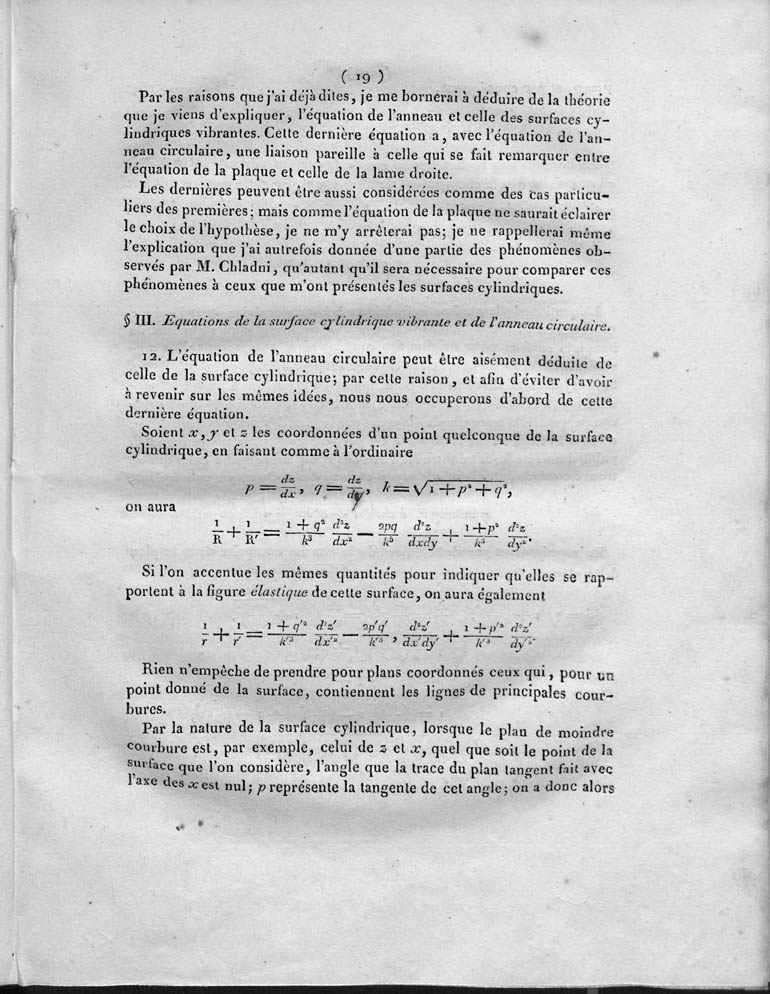 Fourth page of Sophie Germain's 1821 Recherches sur la theorie des surfaces elastiques.