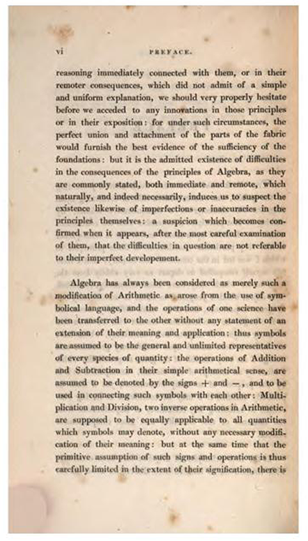 Second page of Preface to Treatise on Algebra by George Peacock, 1830