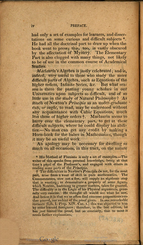 Second page of Preface to Rudiments of Mathematics by William Ludlam, 1809 edition