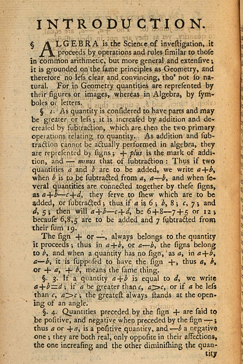 First page of Introduction for Elements of Mathematics by John Muller, 1765