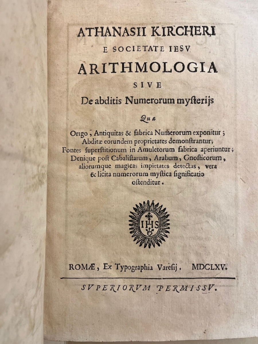 Title page for Athanasius Kircher's 1664 Arithmologia.